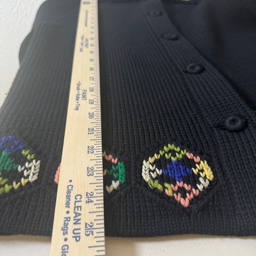 Vintage Dorce for Le Roy Knitwear Black 100% Wool Embroidered Cardigan Sweater M - Picture 8 of 11